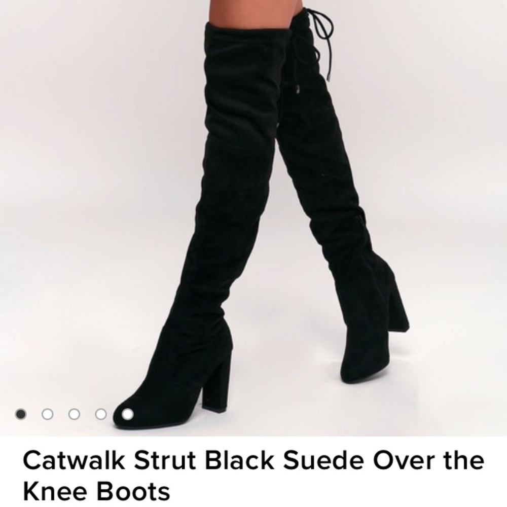 Black suede over the knee boots.